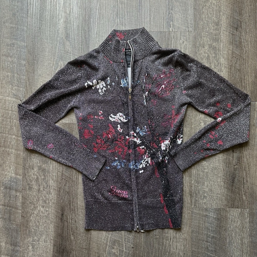 Guess Zipup Hoodie Full Zip Women's  Medium 90s Y2K Glitter‎ Sparkle ULTRA RARE